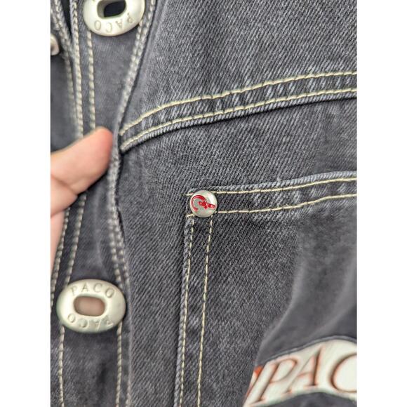 PACO XXL Black Denim Jacket Logo Workwear Oversized Baggy Hip Hop 90s Y2K Skate - Picture 7 of 12